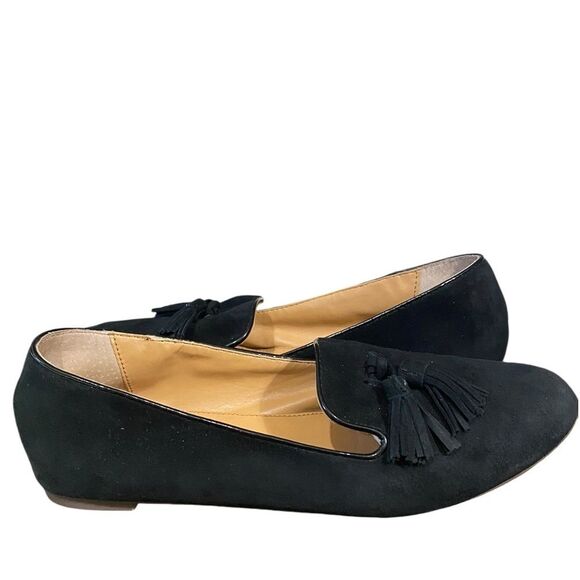 J. Crew Black Suede Leather Tassel Smoking Loafer Pointed Toe Academia Preppy - Picture 2 of 12
